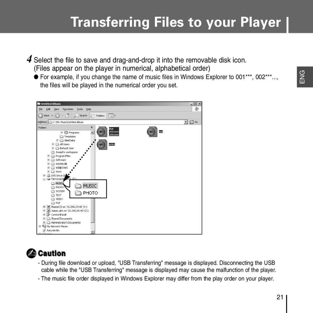 Samsung YP-T55 manual Transferring Files to your Player 