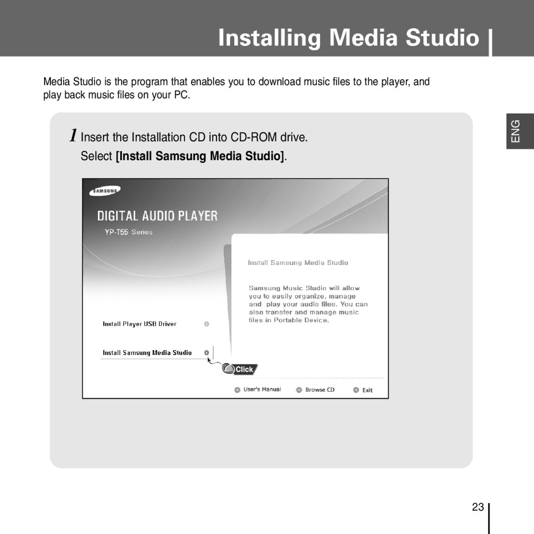 Samsung YP-T55 manual Installing Media Studio 