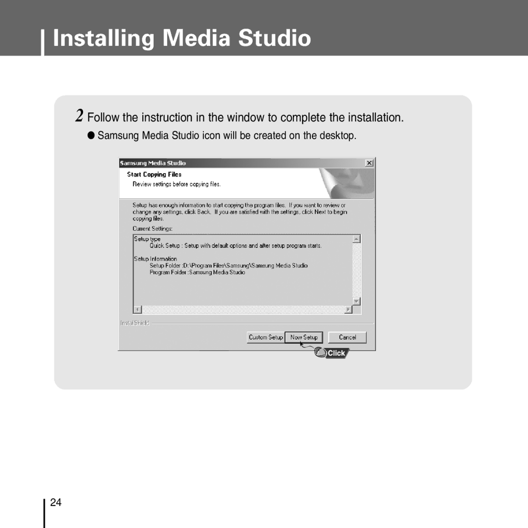 Samsung YP-T55 manual Samsung Media Studio icon will be created on the desktop 