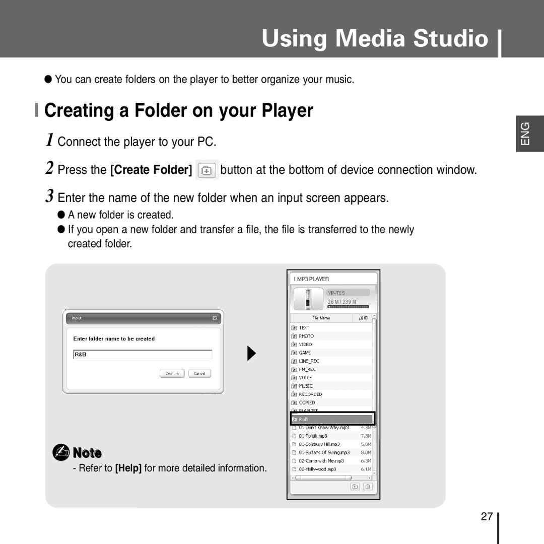 Samsung YP-T55 manual Creating a Folder on your Player 