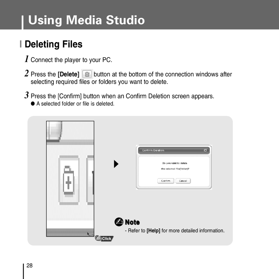 Samsung YP-T55 manual Deleting Files 