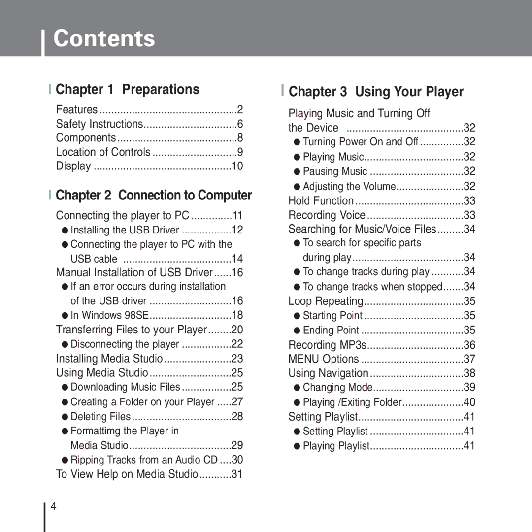 Samsung YP-T55 manual Contents 