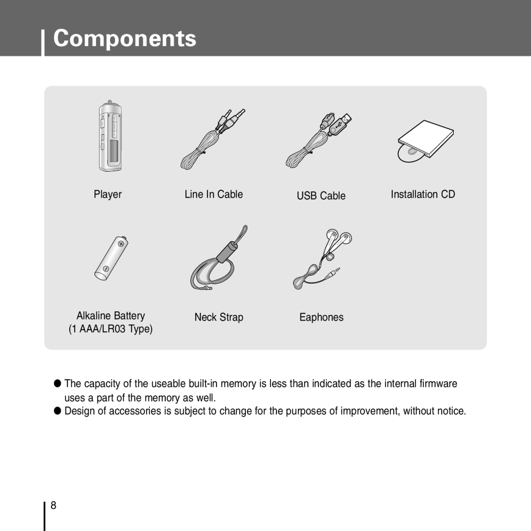 Samsung YP-T55 manual Components 