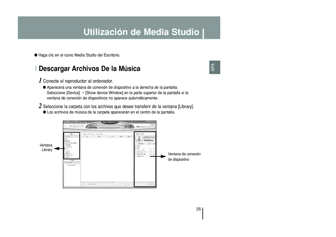 Samsung YP-T55ZW/XET, YP-T55XL/XET manual Utilización de Media Studio, Conecte el reproductor al ordenador 