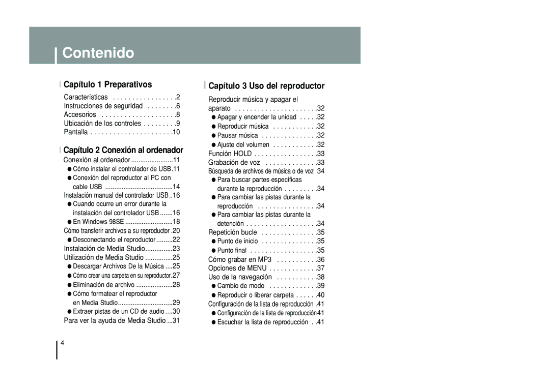 Samsung YP-T55XL/XET, YP-T55ZW/XET manual Contenido, Capítulo 1 Preparativos 