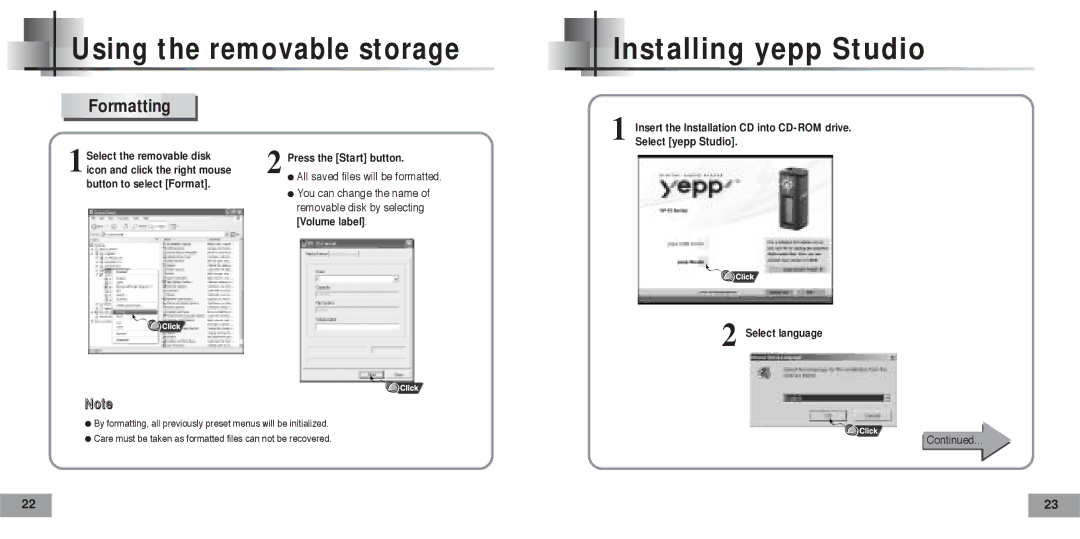 Samsung YP-T5V/XSV, YP-T5H/XSV manual Formatting, Press the Start button 