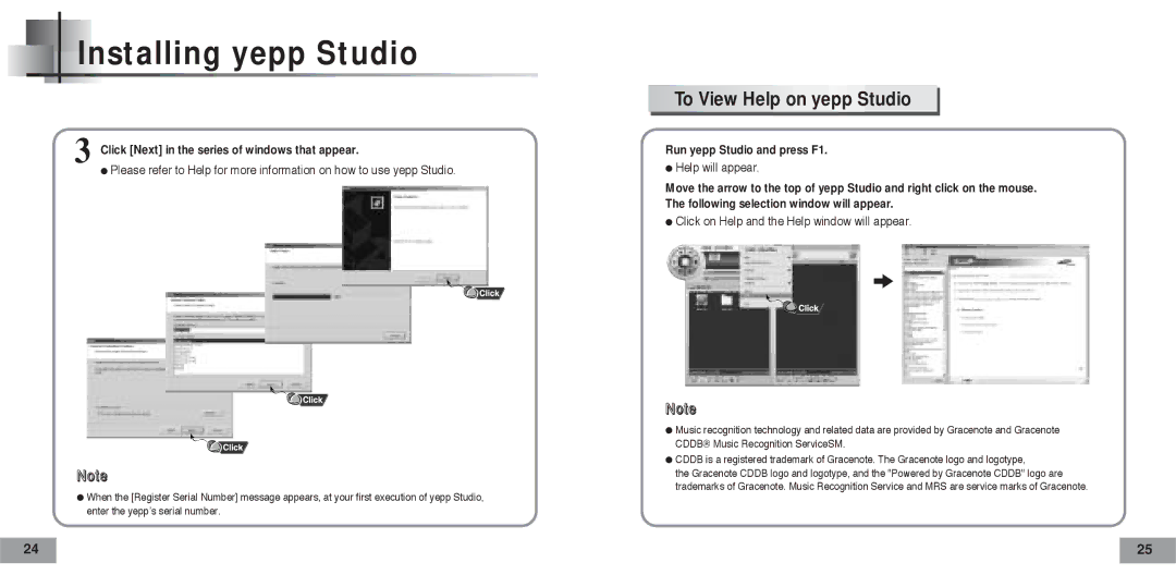 Samsung YP-T5H/XSV, YP-T5V/XSV manual Installing yepp Studio, To View Help on yepp Studio 