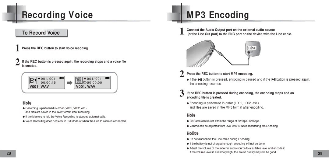 Samsung YP-T5H/XSV, YP-T5V/XSV manual Recording Voice, MP3 Encoding, To Record Voice 