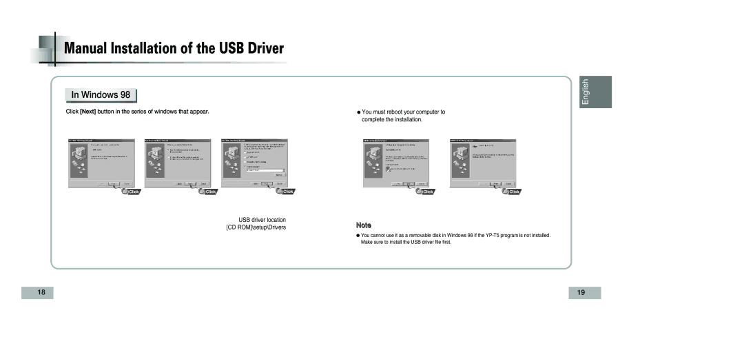 Samsung YP-T5V/XSV manual Manual Installation of the USB Driver, Windows 