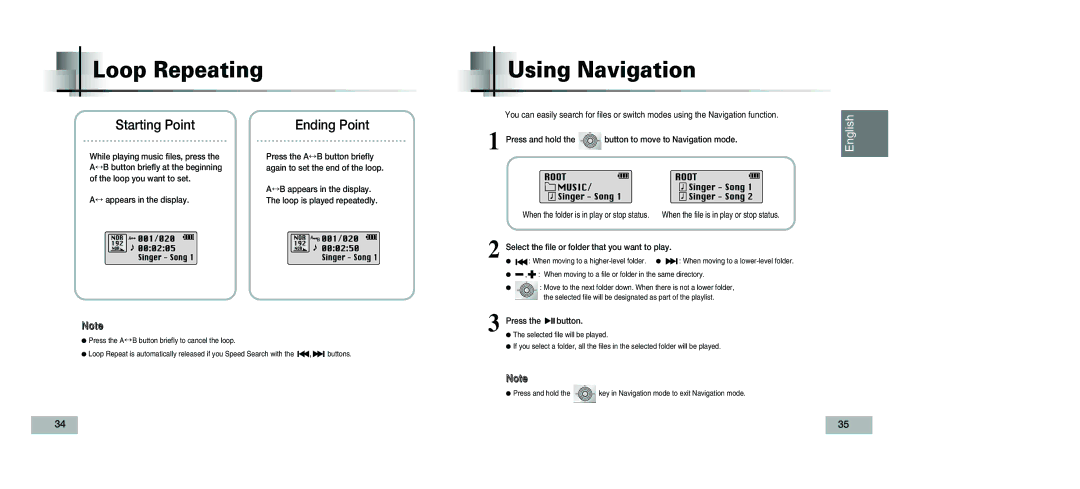 Samsung YP-T5V/XSV manual Loop Repeating, Using Navigation, Starting Point 