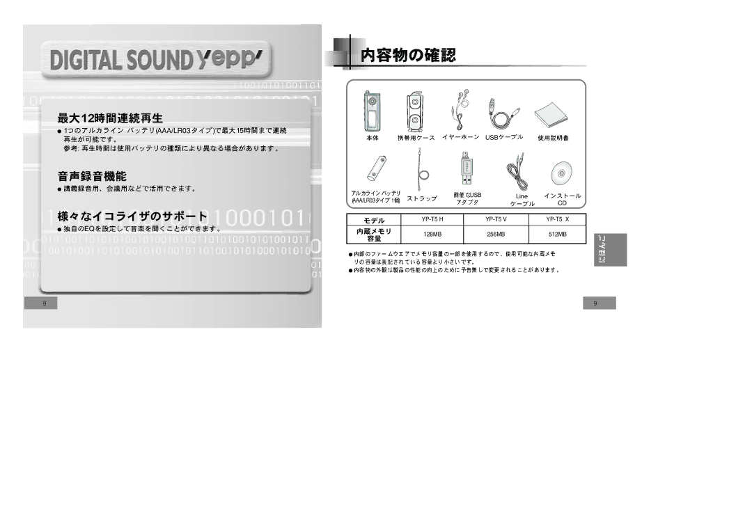 Samsung YP-T5V/XSV manual AAA/LR03 