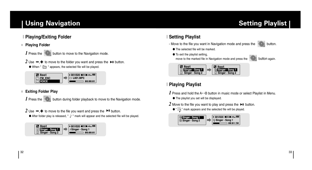 Samsung YP-T6 manual Setting Playlist, Playing/Exiting Folder, Playing Playlist 