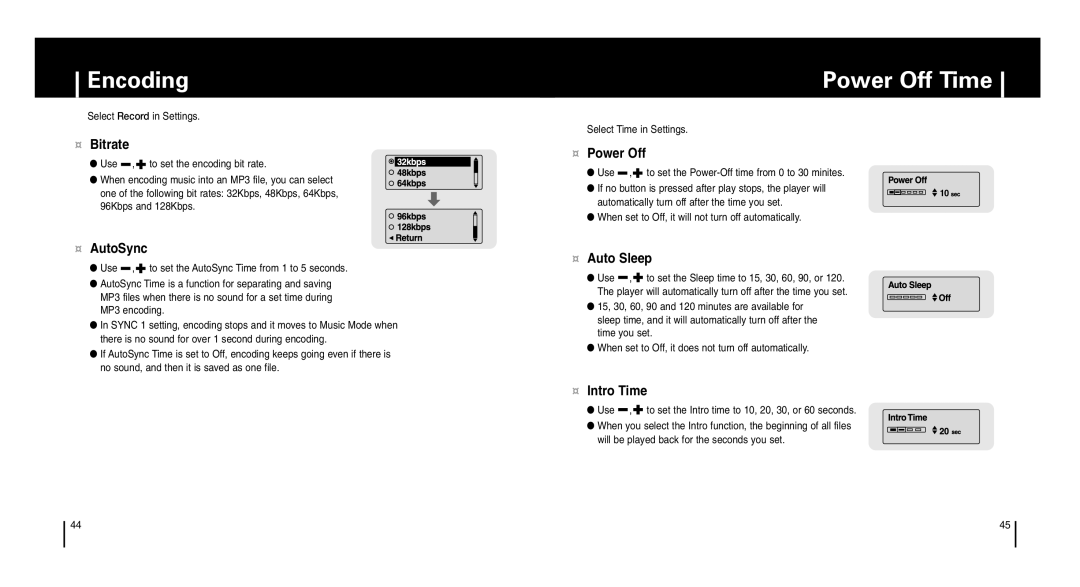 Samsung YP-T6 manual Encoding, Power Off Time 