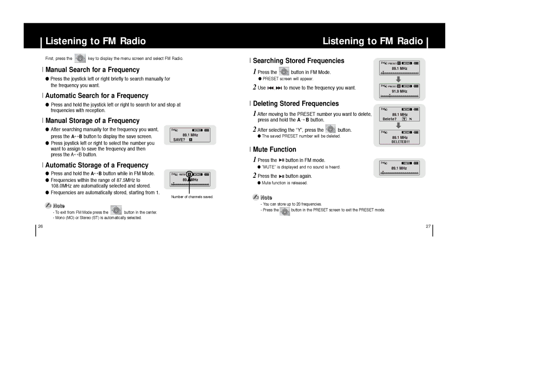 Samsung YP-T6X appendix Listening to FM Radio 