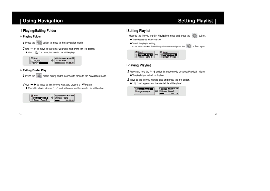 Samsung YP-T6X appendix Setting Playlist, Playing/Exiting Folder, Playing Playlist 