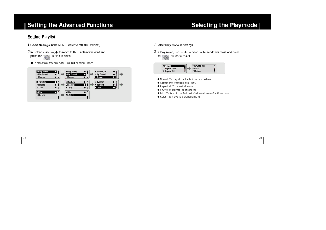 Samsung YP-T6X appendix Selecting the Playmode 