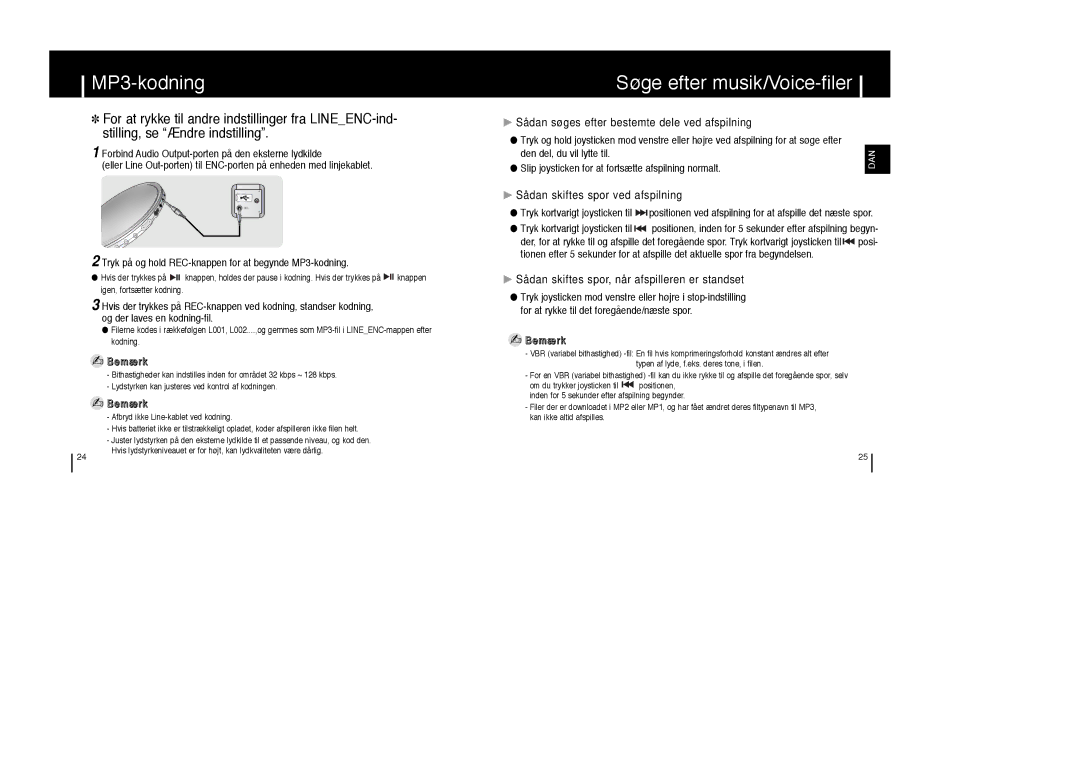 Samsung YP-T6X/ELS, YP-T6Z/ELS MP3-kodning, Søge efter musik/Voice-filer, Sådan søges efter bestemte dele ved afspilning 