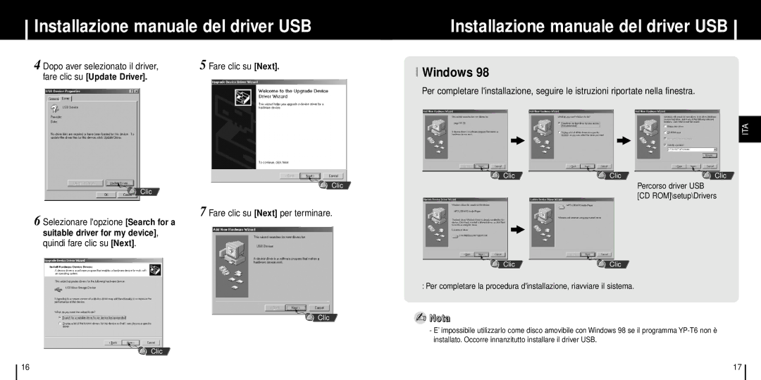 Samsung YP-T6X/XSP, YP-T6X/ELS, YP-T6Z/ELS, YP-T6H Windows, Dopo aver selezionato il driver, Fare clic su Next per terminare 