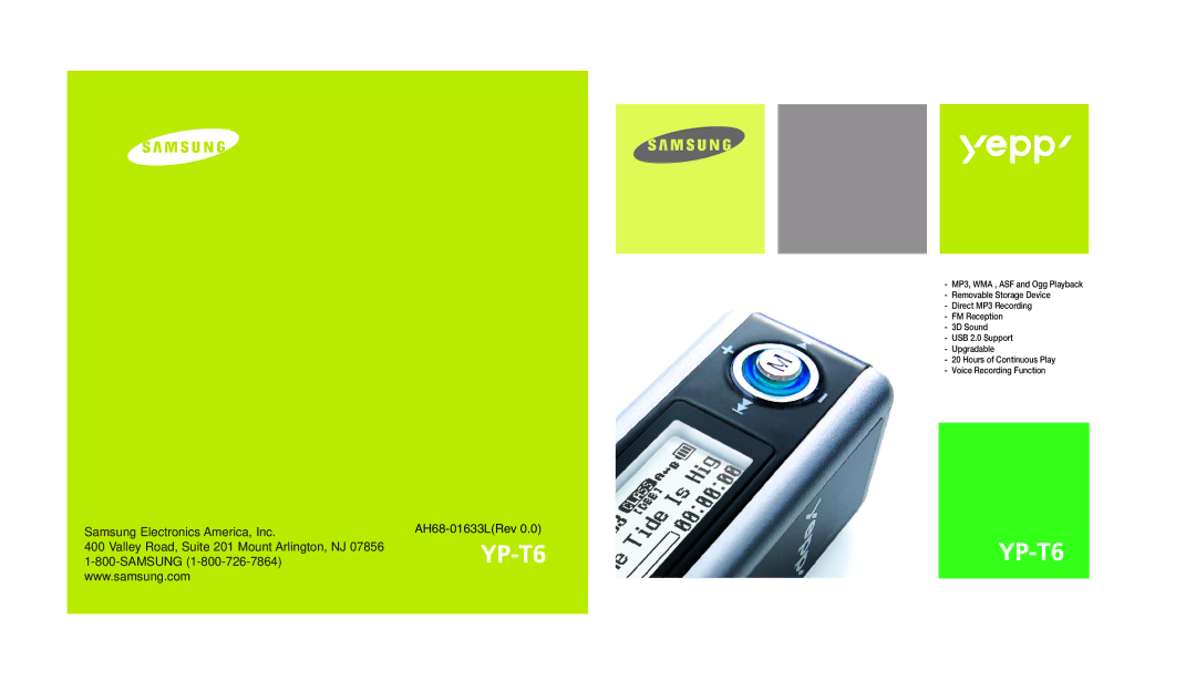 Samsung YP-T6Z/ELS, YP-T6X/ELS, YP-T6V/ELS manual Innhold 