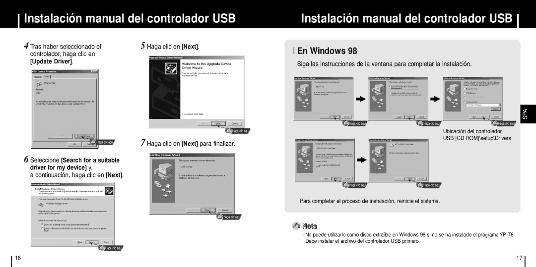 Samsung YP-T6H/ELS, YP-T6Z/ELS, YP-T6V/ELS En Windows, Tras haber seleccionado el, Controlador, haga clic en Update Driver 