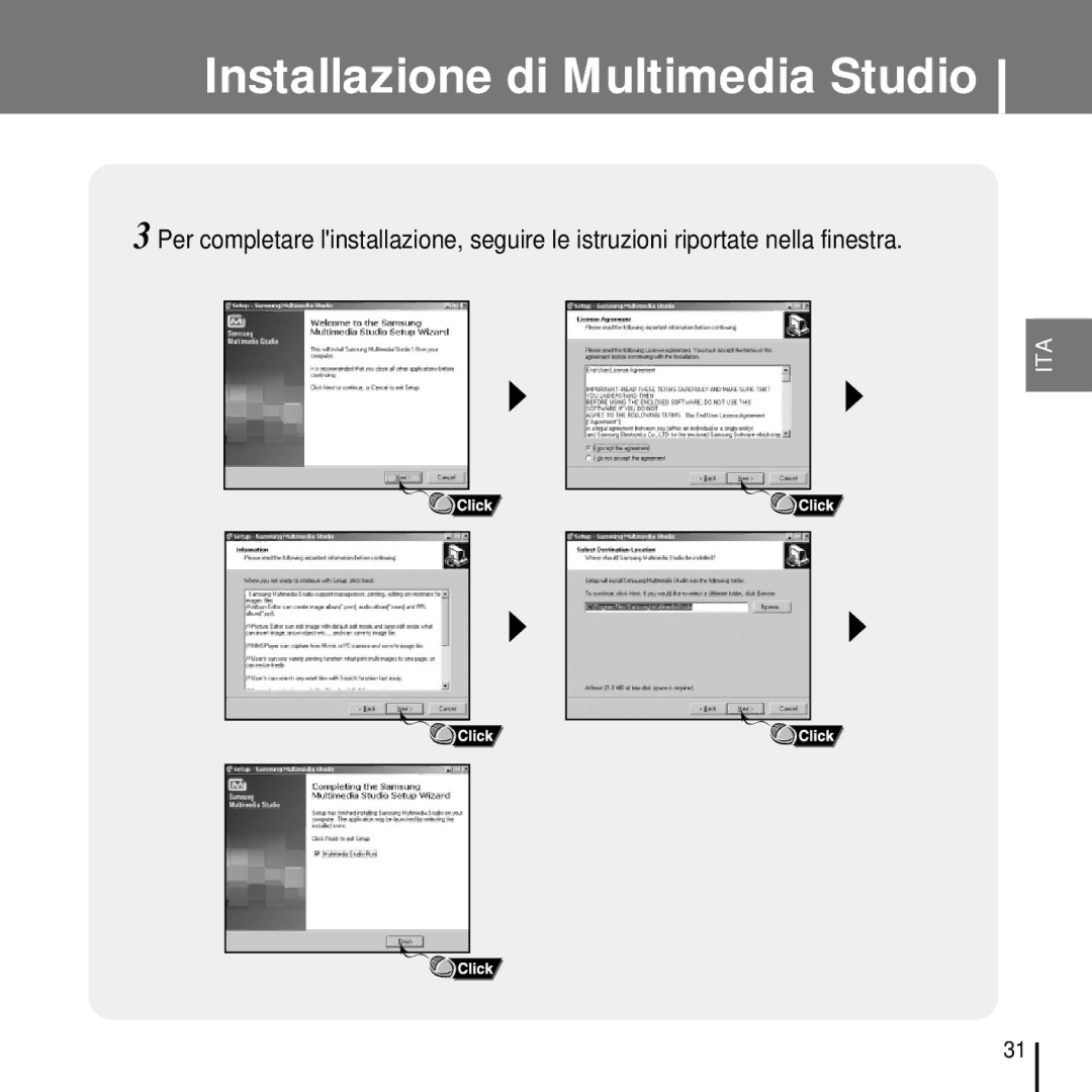 Samsung YP-T7FZS/ELS, YP-T7FQB/ELS, YP-T7FZB/ELS, YP-T7FQS/ELS, YP-T7FZS/XET manual Installazione di Multimedia Studio 