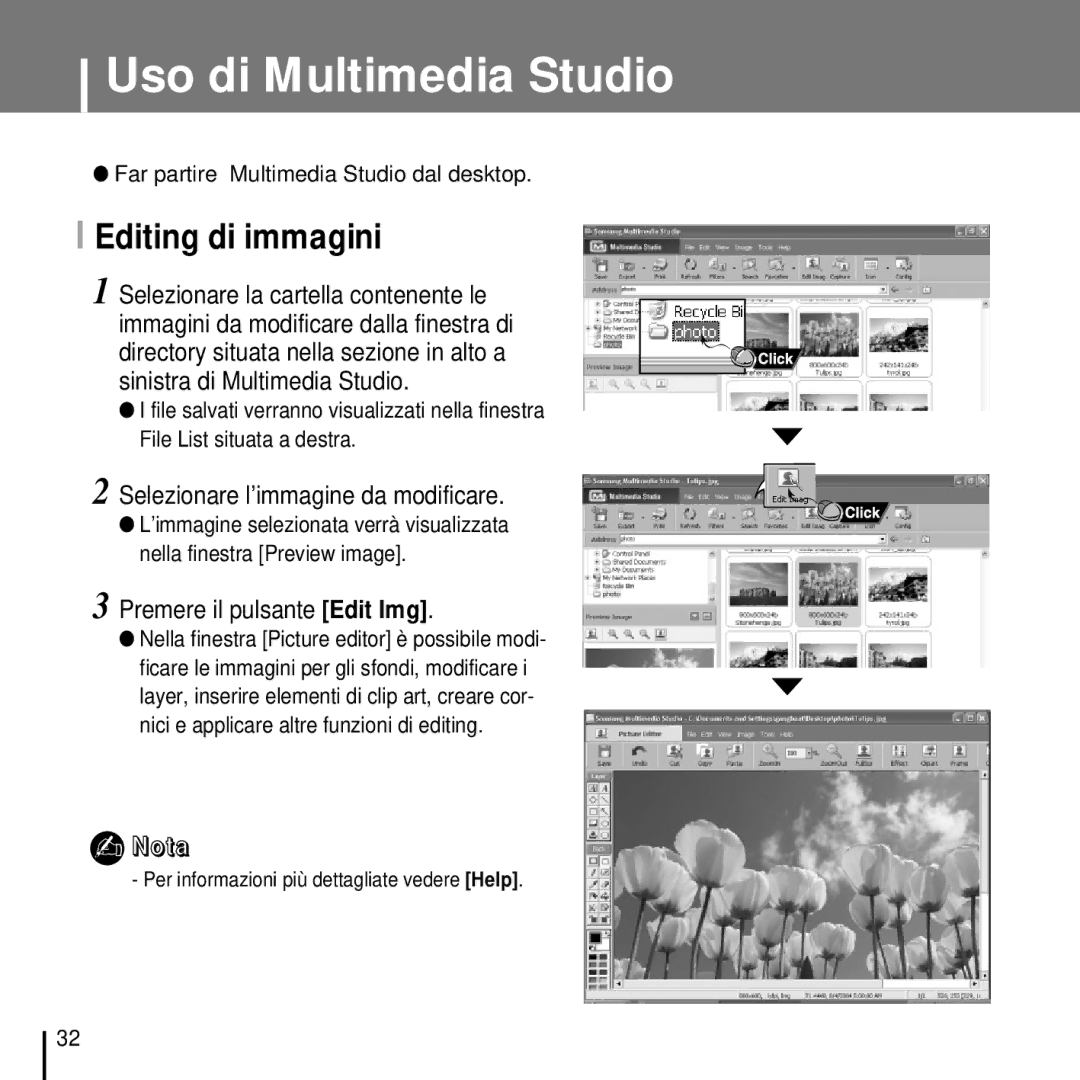 Samsung YP-T7FZB/ELS, YP-T7FQB/ELS Uso di Multimedia Studio, Editing di immagini, Selezionare l’immagine da modificare 