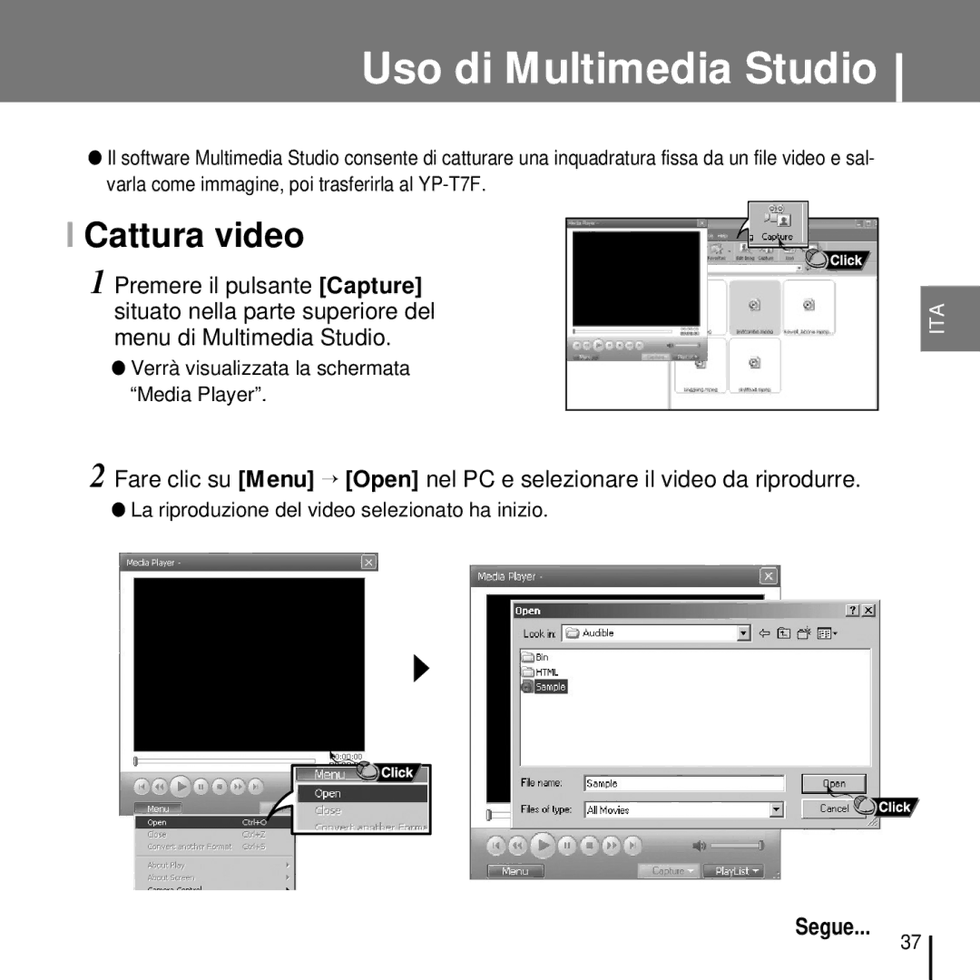 Samsung YP-T7FZB/ELS manual Verrà visualizzata la schermata Media Player, La riproduzione del video selezionato ha inizio 