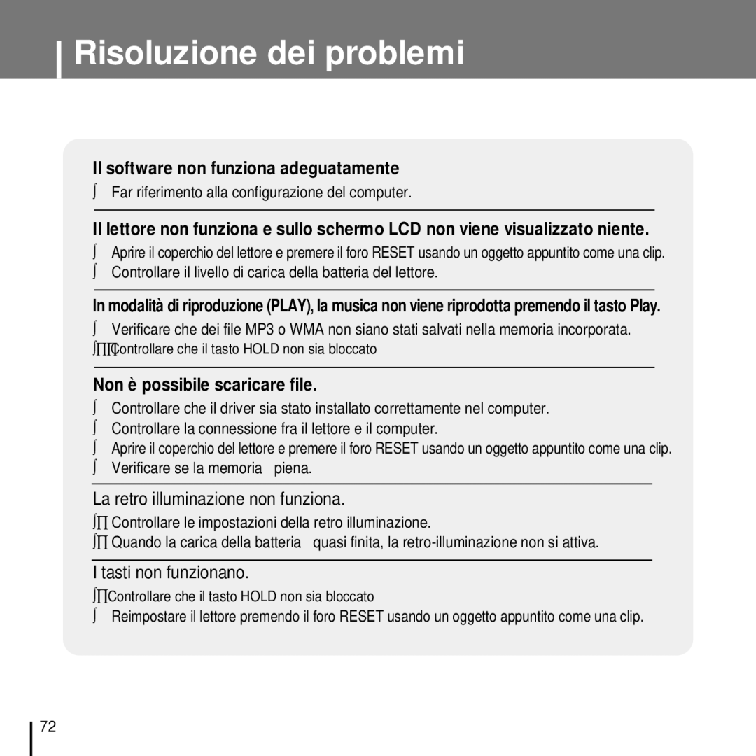 Samsung YP-T7FZB/ELS, YP-T7FQB/ELS, YP-T7FZS/ELS Risoluzione dei problemi, Far riferimento alla configurazione del computer 