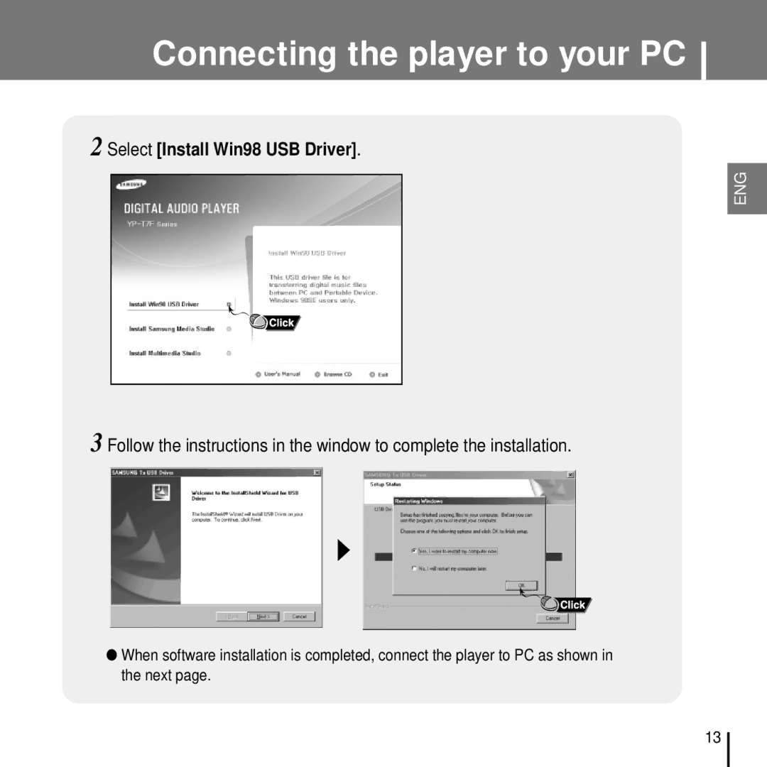 Samsung YP-T7FZS/XEF, YP-T7FQB/XEF, YP-T7FXB/EDC, YP-T7FZS/EDC, YP-T7FXB/ELS, YP-T7FQB/ELS Select Install Win98 USB Driver 