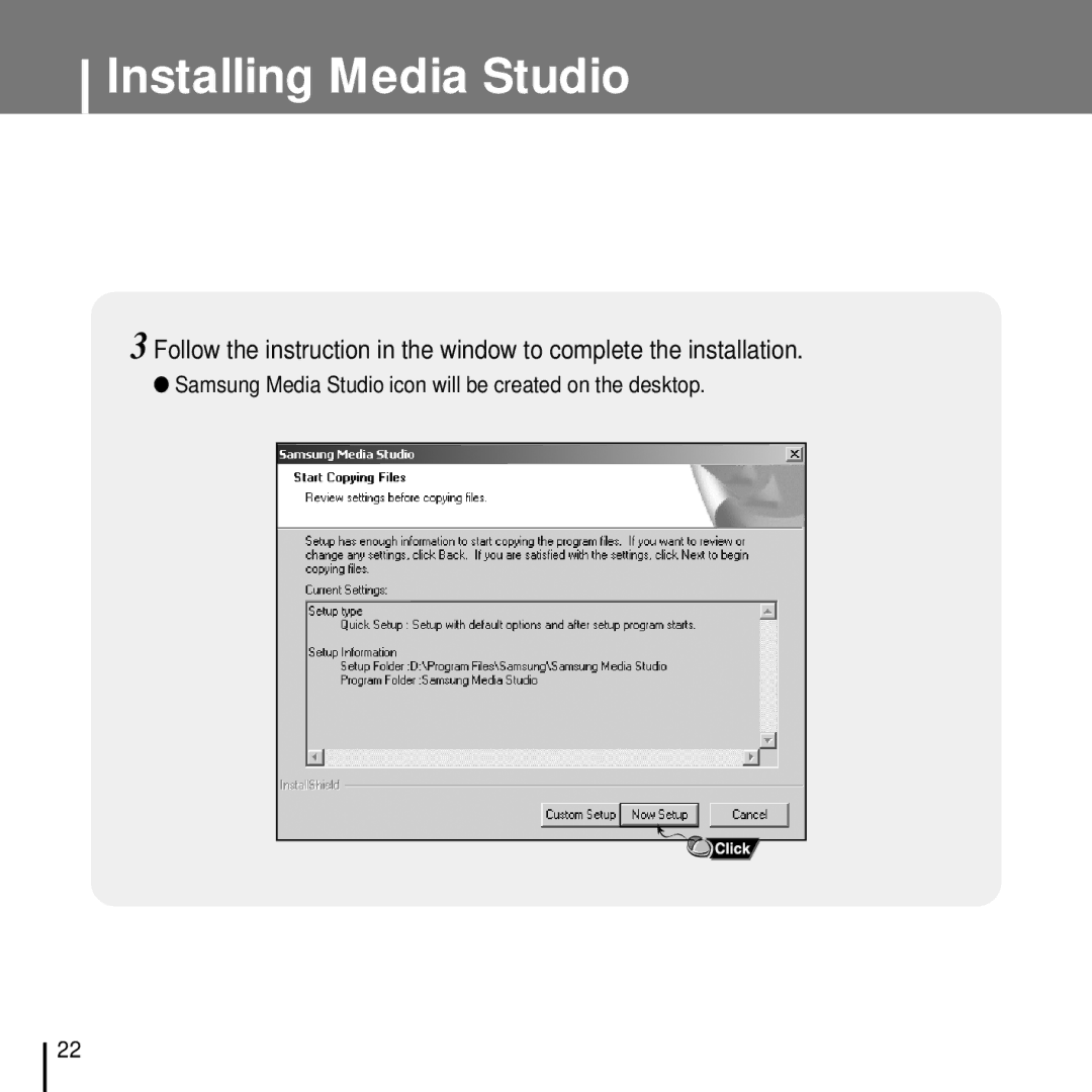 Samsung YP-T7FZS/XET, YP-T7FQB/XEF, YP-T7FZS/XEF, YP-T7FXB/EDC manual Samsung Media Studio icon will be created on the desktop 