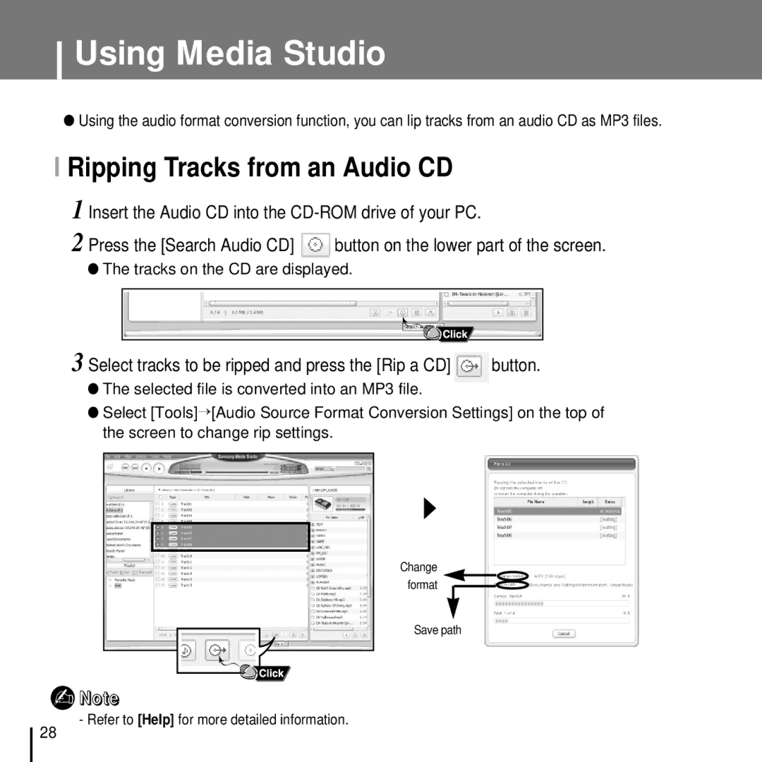 Samsung YP-T7FXB/ELS, YP-T7FQB/XEF manual Ripping Tracks from an Audio CD, Select tracks to be ripped and press the Rip a CD 