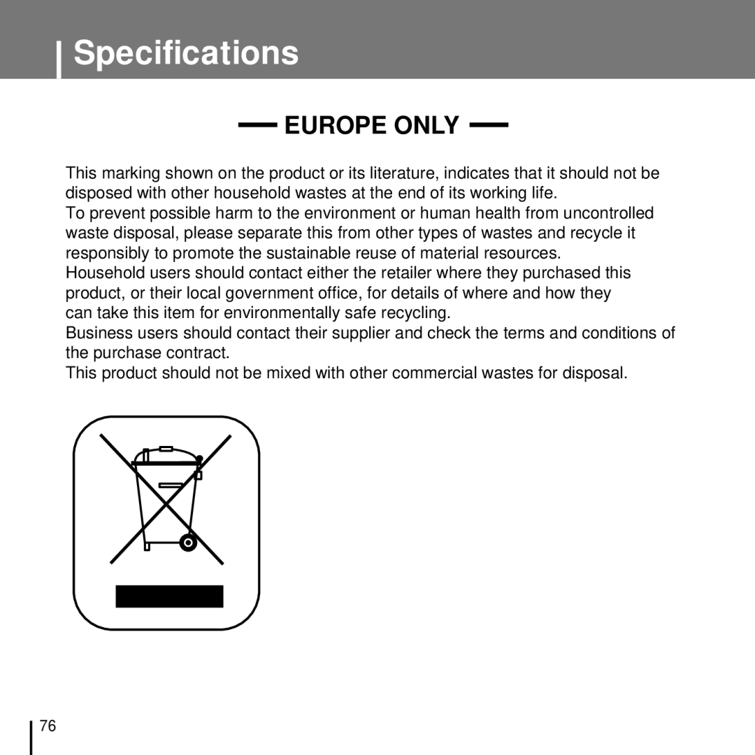 Samsung YP-T7FXB/ELS, YP-T7FQB/XEF, YP-T7FZS/XEF, YP-T7FXB/EDC, YP-T7FZS/EDC, YP-T7FQB/ELS, YP-T7FQB/EDC manual Europe only 