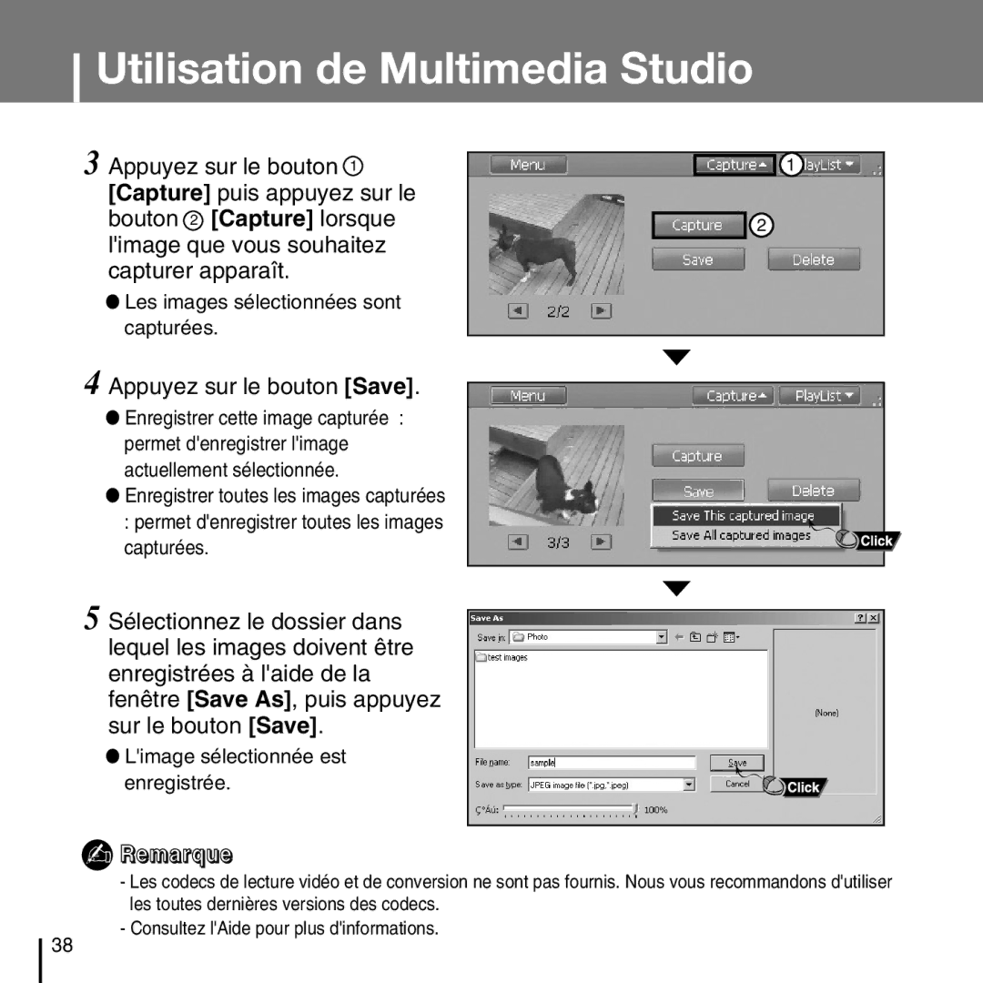 Samsung YP-T7FQB/EDC, YP-T7FQB/XEF, YP-T7FZS/XEF manual Appuyez sur le bouton Save, Les images sélectionnées sont capturées 