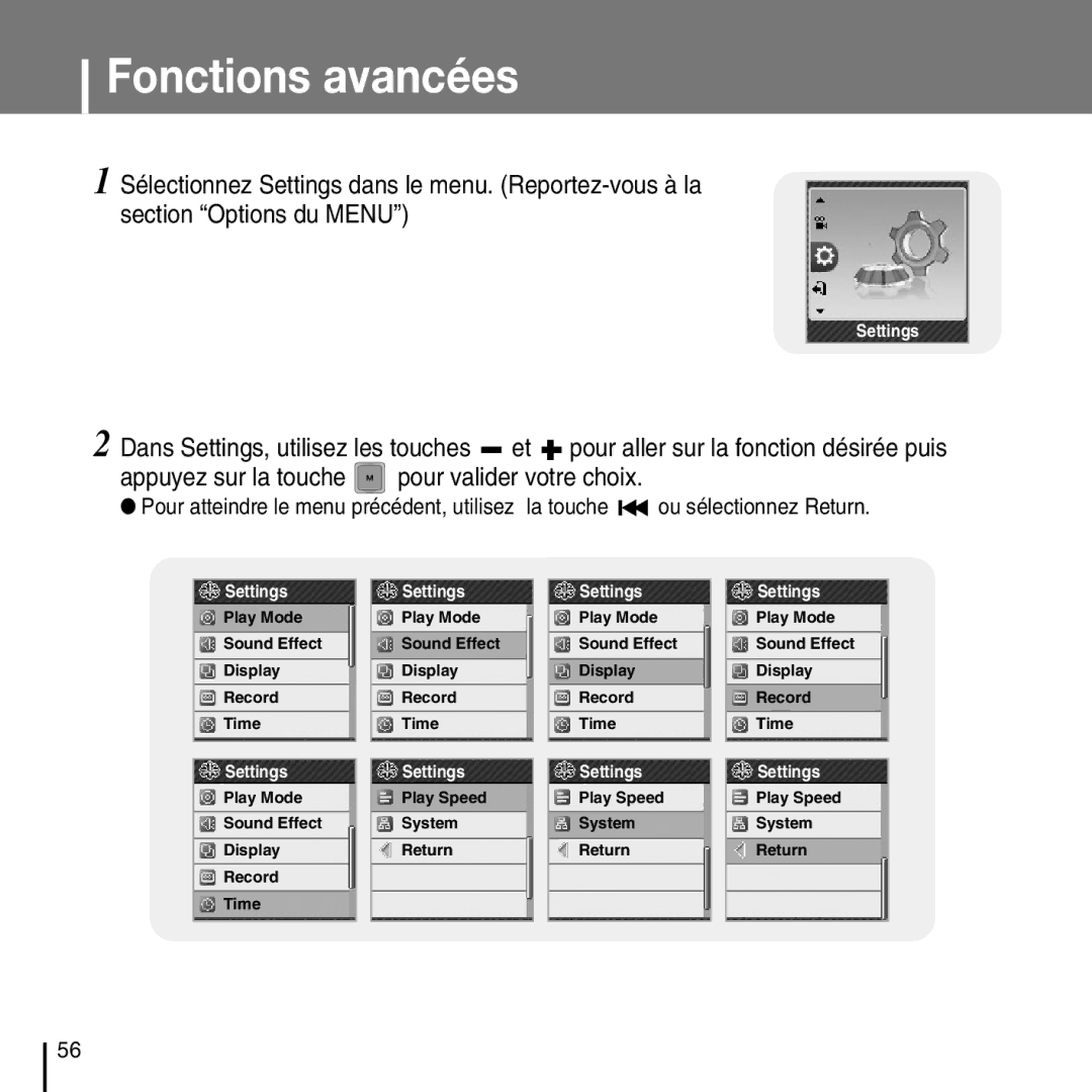 Samsung YP-T7FQB/XEF, YP-T7FZS/XEF, YP-T7FXB/EDC, YP-T7FZS/EDC, YP-T7FXB/ELS, YP-T7FQB/ELS, YP-T7FQB/EDC Fonctions avancées 