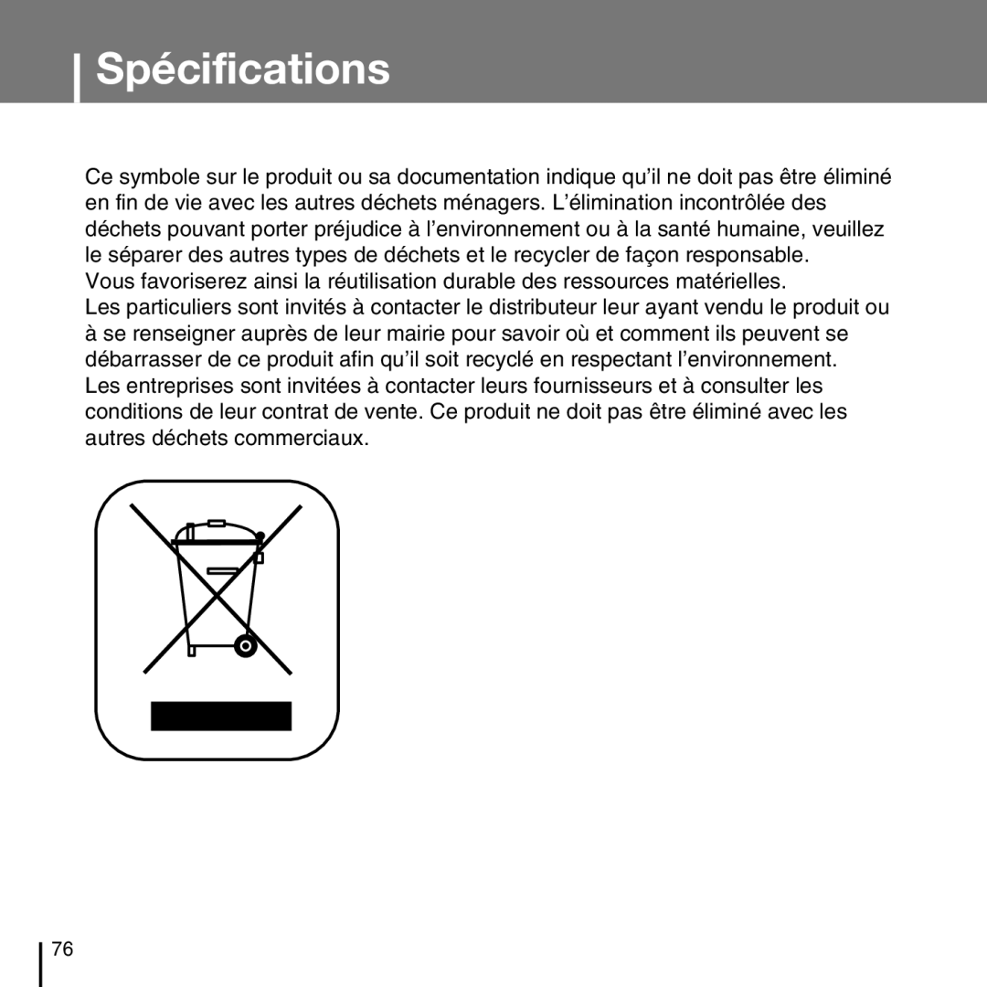 Samsung YP-T7FXB/ELS, YP-T7FQB/XEF, YP-T7FZS/XEF, YP-T7FXB/EDC, YP-T7FZS/EDC, YP-T7FQB/ELS, YP-T7FQB/EDC manual Spécifications 