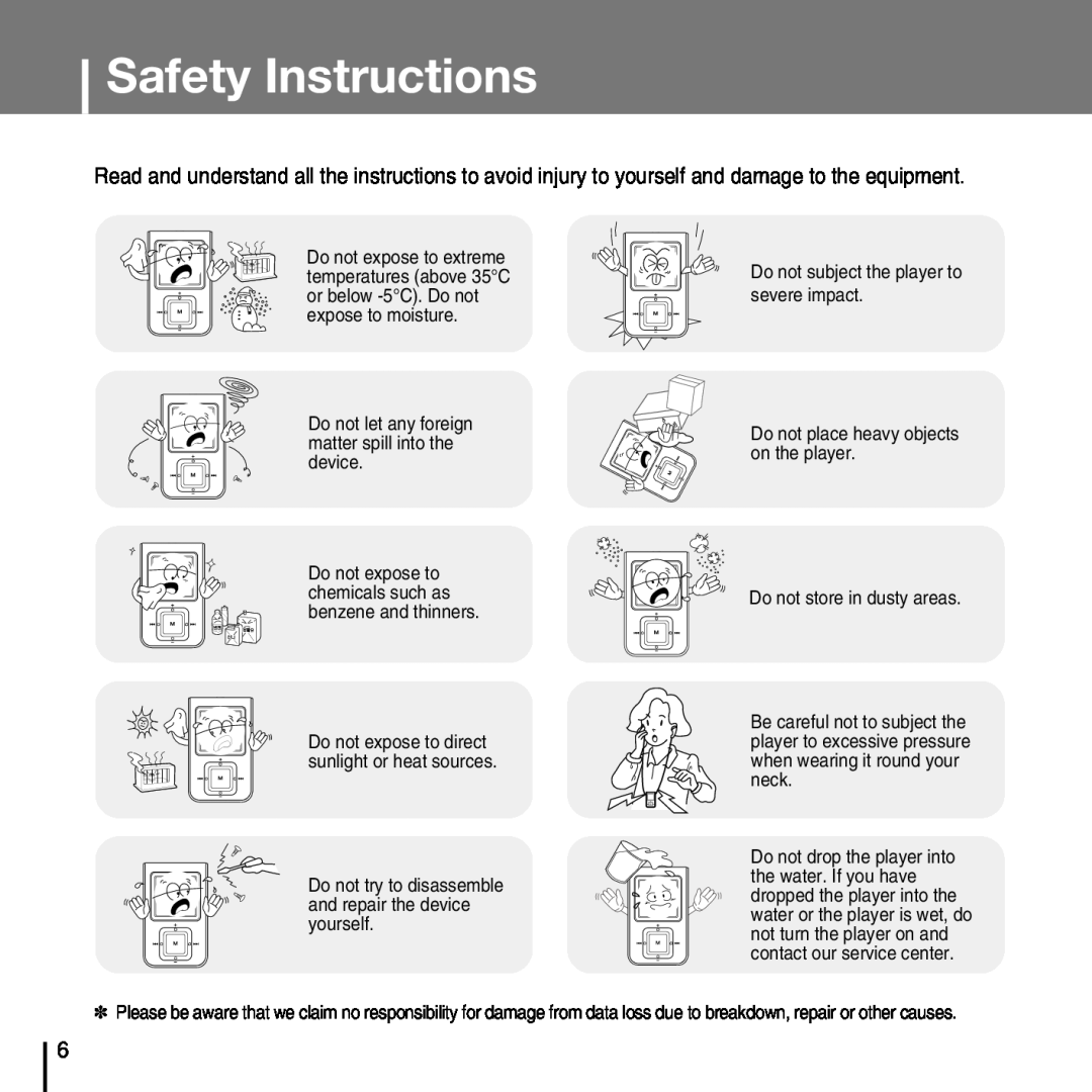 Samsung YP-T7FQ, YP-T7FZ, YP-T7FX, YP-T7FV manual Safety Instructions 