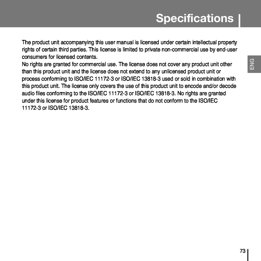 Samsung YP-T7FX, YP-T7FZ, YP-T7FQ, YP-T7FV manual Specifications 