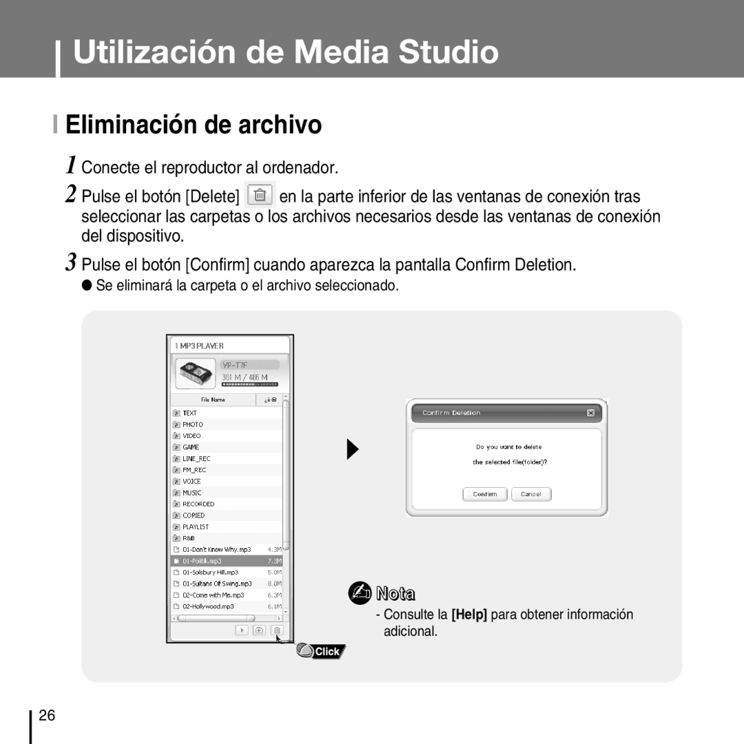 Samsung YP-T7FZS/ELS, YP-T7FZS/XEF, YP-T7FXB/ELS, YP-T7FZS/XET manual Eliminación de archivo 