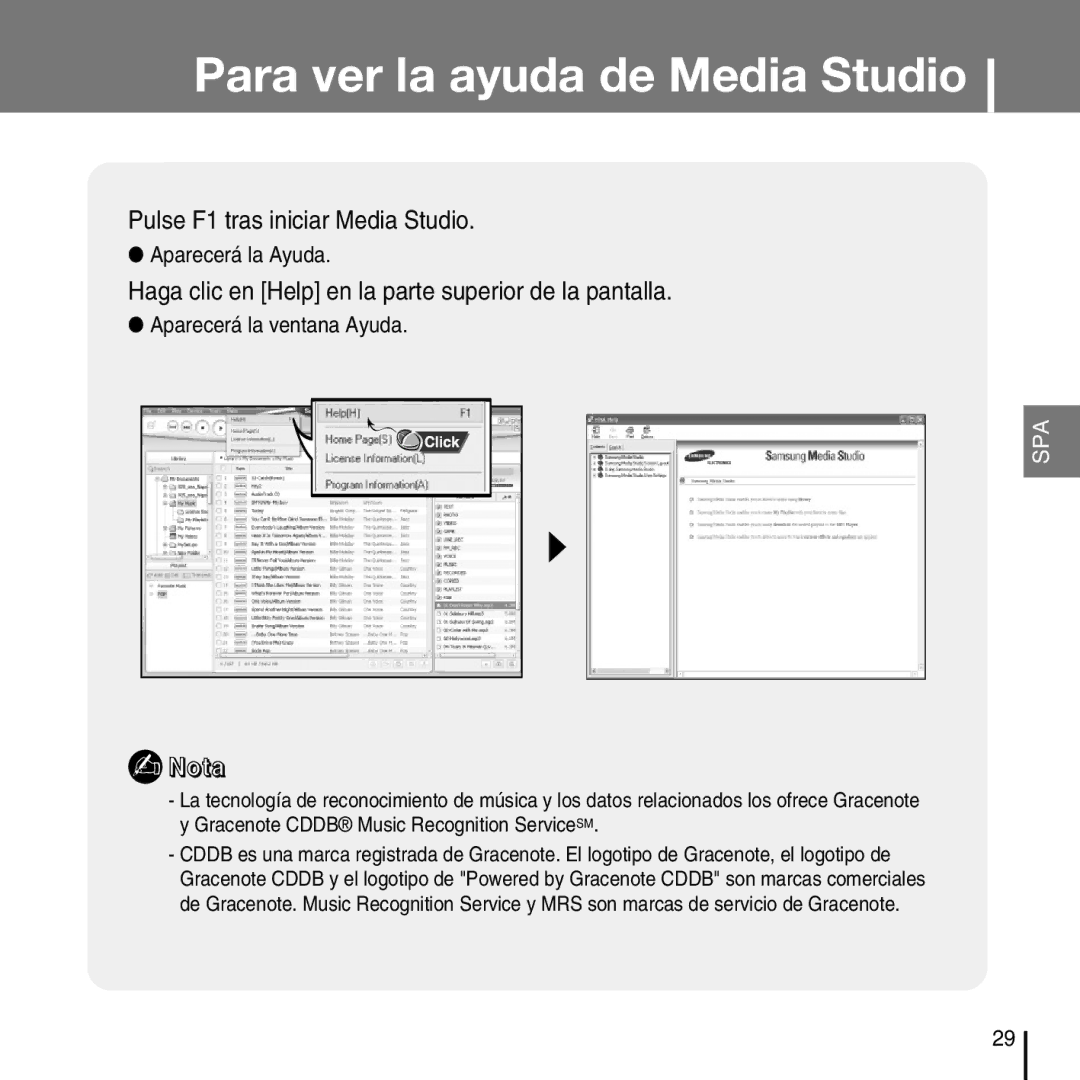 Samsung YP-T7FXB/ELS, YP-T7FZS/XEF, YP-T7FZS/ELS manual Para ver la ayuda de Media Studio, Pulse F1 tras iniciar Media Studio 