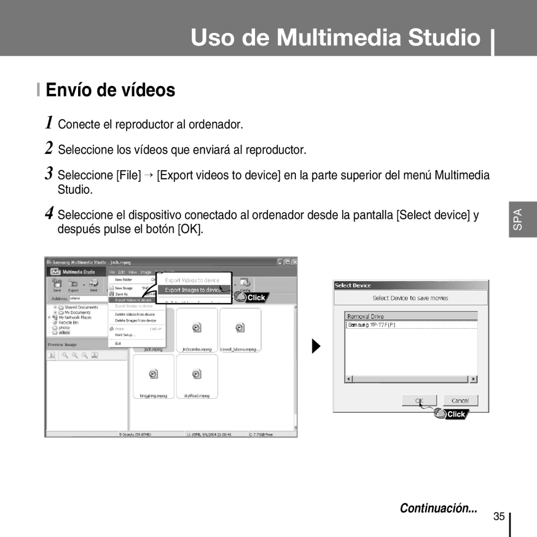 Samsung YP-T7FZS/XET, YP-T7FZS/XEF, YP-T7FXB/ELS, YP-T7FZS/ELS manual Envío de vídeos 