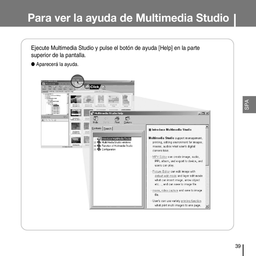 Samsung YP-T7FZS/XET, YP-T7FZS/XEF, YP-T7FXB/ELS, YP-T7FZS/ELS manual Para ver la ayuda de Multimedia Studio 