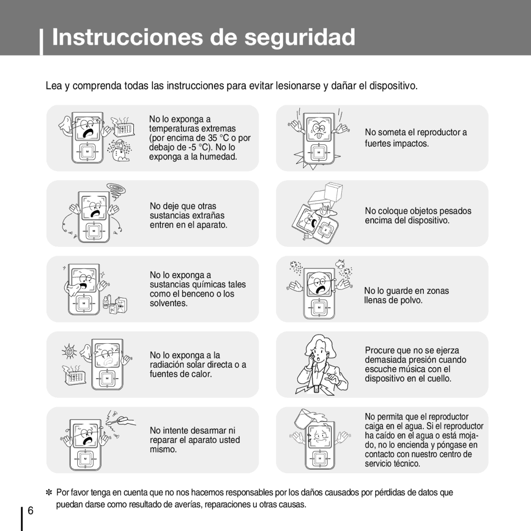 Samsung YP-T7FZS/ELS, YP-T7FZS/XEF, YP-T7FXB/ELS, YP-T7FZS/XET manual Instrucciones de seguridad 