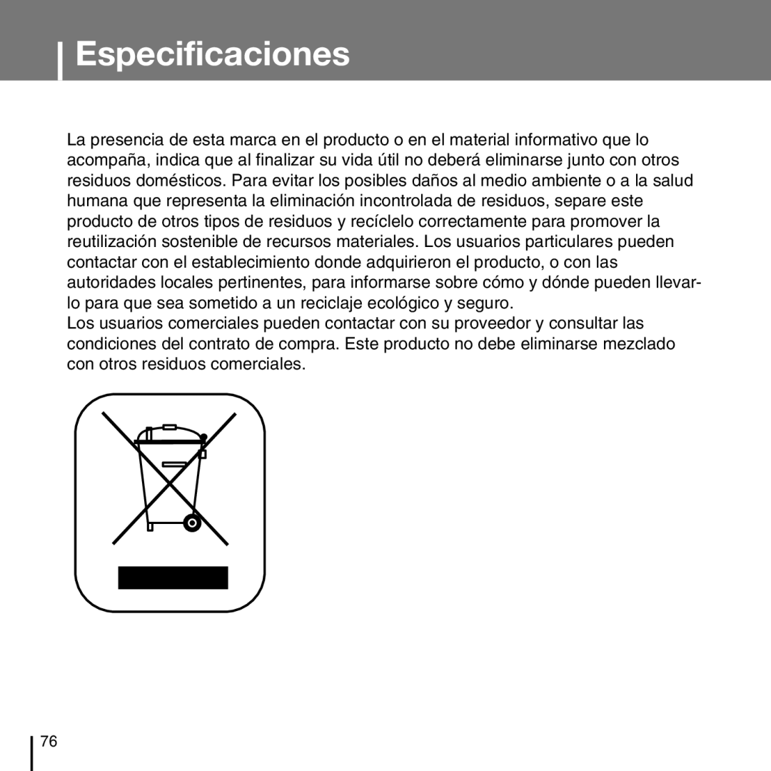 Samsung YP-T7FZS/XEF, YP-T7FXB/ELS, YP-T7FZS/ELS, YP-T7FZS/XET manual Especificaciones 