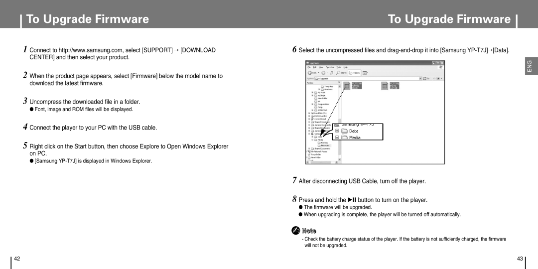 Samsung YP-T7J manual To Upgrade Firmware, Font, image and ROM files will be displayed 