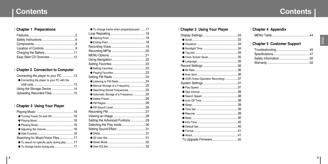 Samsung YP-T7J manual Contents 