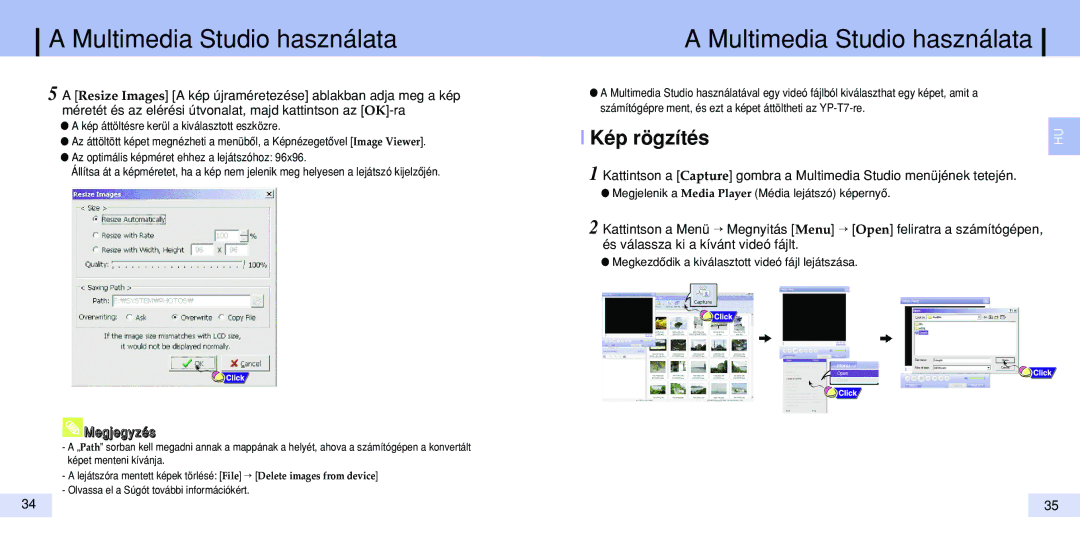 Samsung YP-T7Z/ELS, YP-T7X/ELS, YP-T7V/ELS manual Kép rögzítés 