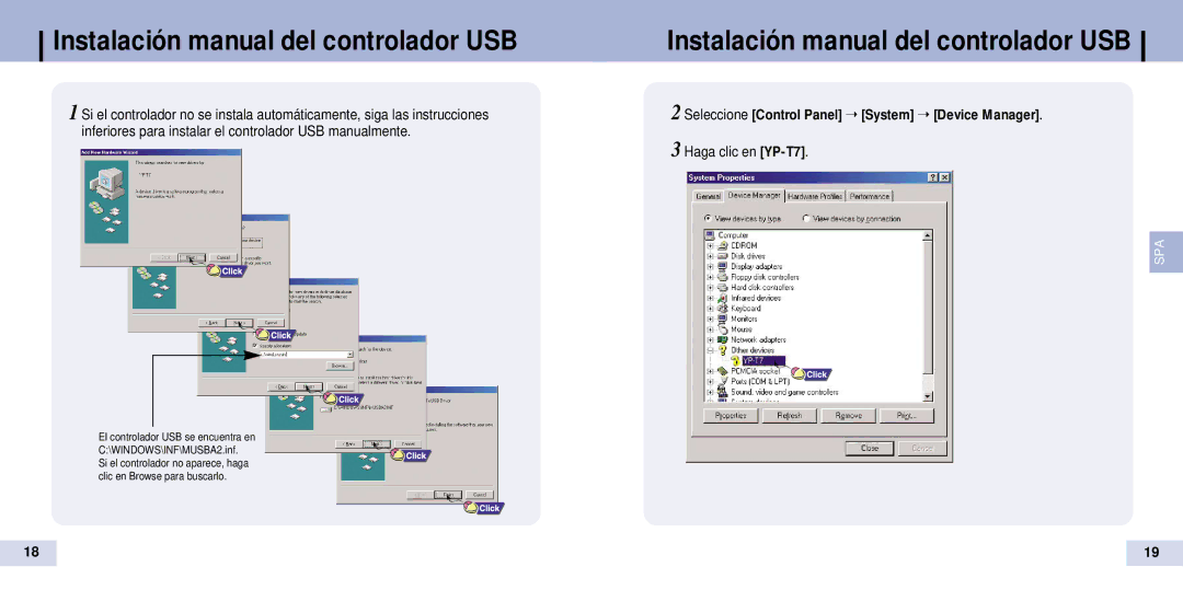 Samsung YP-T7Z/ELS, YP-T7X/ELS Instalación manual del controlador USB 