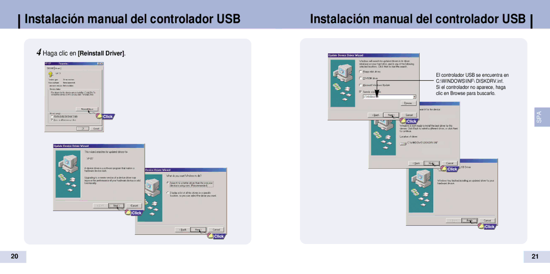 Samsung YP-T7Z/ELS, YP-T7X/ELS manual Haga clic en Reinstall Driver 