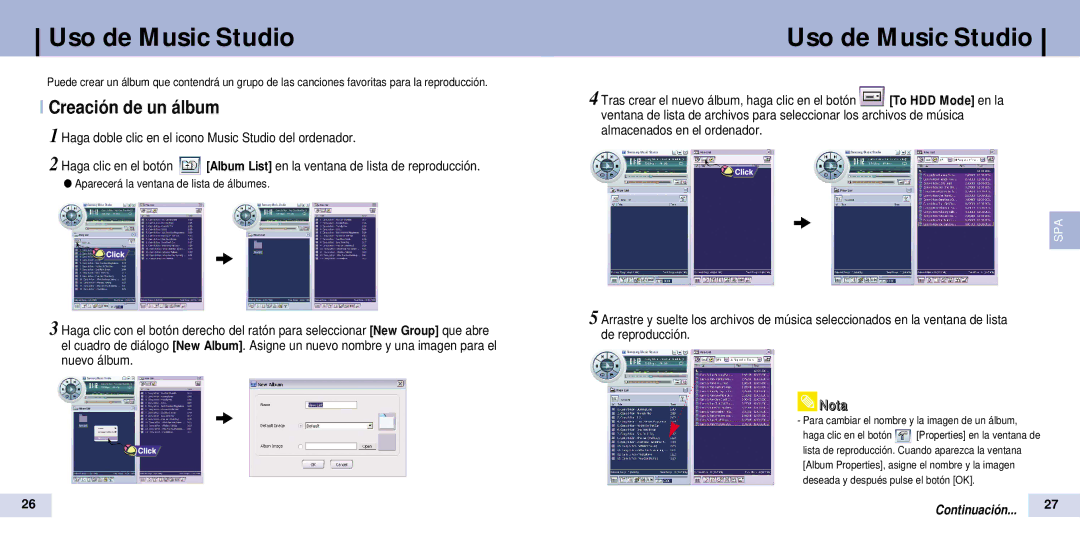 Samsung YP-T7Z/ELS, YP-T7X/ELS manual Creación de un álbum, Aparecerá la ventana de lista de álbumes 