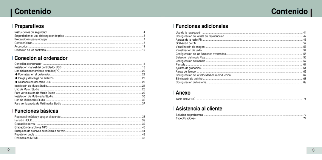 Samsung YP-T7Z/ELS, YP-T7X/ELS manual Contenido 